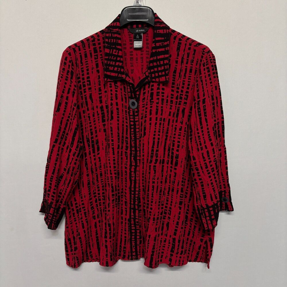 Ali Miles Women 3/4 Sleeve Blouse Top Button Shirt Size XL X-Large Artsy D129 11